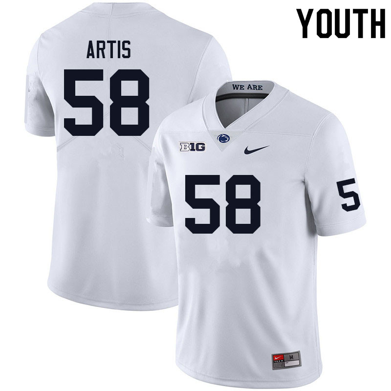 Youth #58 Kaleb Artis Penn State Nittany Lions College Football Jerseys Sale-White - Click Image to Close